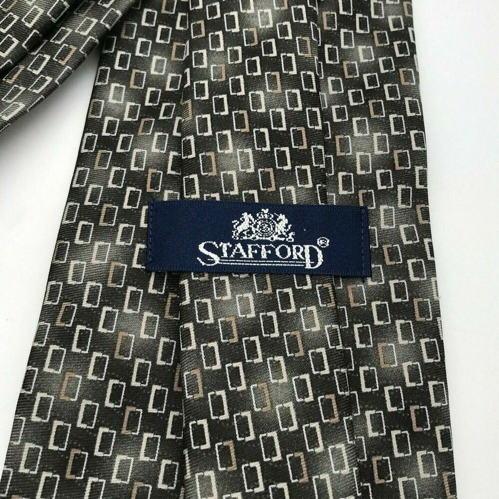Stafford Luxury Designer Abstract Tan Brown Long Necktie - 100% Silk Tie 58 inch